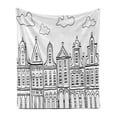 thumbnail image 1 of Amsterdam Soft Flannel Fleece Blanket, Doodle Monochrome Illustration of Old Composition Village Houses Holland, Cozy Plush for Indoor and Outdoor Use, 60" x 80", White Charcoal Grey, by Ambesonne, 1 of 6