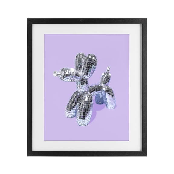 Stupell Industries Art Deco Disco Balloon Animal on Lilac Black Framed Print Under Glass, 13 x 16, by LISH Creative