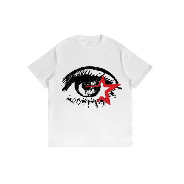 Camiseta de moda Y2K para hombre, con estampado de ojos grandes, cuello redondo, corte holgado, ropa de calle de verano, algodón, unisex, informal, con estampado