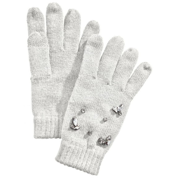 INC Women's Gemstone-Embellished Tech Soft Gloves, White, One Size