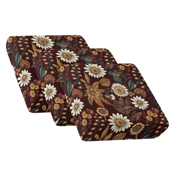 TSOVTHRID Vintage Daisy Floral Brown Print Couch Cushion Covers for 3 Cushion Sofa Luxury Anti Slip Couch Cover 3 Pieces Stretch Furniture Protector for Dogs, Easy Install, 24x24 Inch