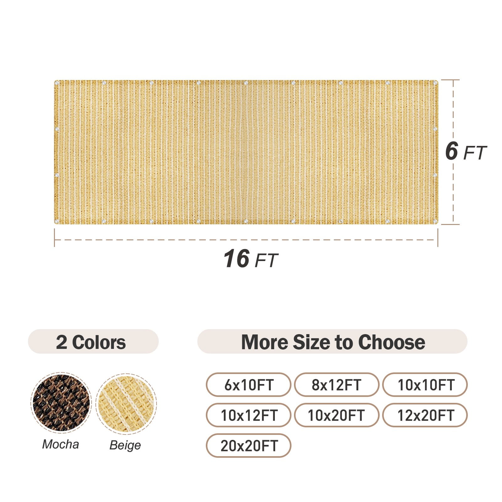 90% Shade Cloth, Shade Cover, 6 x 16 FT Sturdy Durable Sunblock Shade Mesh Tarp with Grommets for Patio Plants Greenhouse Outdoor Pergola, Patio, Garden Deck