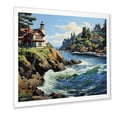 thumbnail image 2 of Designart "Lakefront Cottage A Cliffside Sanctuary" Landscapes Framed Wall Art Decor - Coastal Blue Landscape Cottage Entryway Framed Wall Art Print, 2 of 6