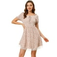 thumbnail image 2 of INSPIRE CHIC Vestido Evasé Con Panel De Encaje Y Manga Farol Con Cuello Cuadrado Floral Para Mujer Beige XL, 2 of 5