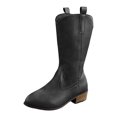 thumbnail image 6 of Rokment Womens Wide Calf Cowboy Boots Fashion Embroidered Leather Pointed Toe Chunky Block Heels Western Mid Calf Cowgirl Riding Boots Black Size 6, 6 of 7