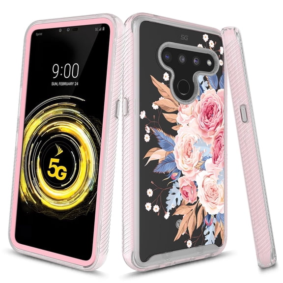 LG V50 ThinQ Case, KAESAR Graphic Design Shockproof Impact Resistant Protective Full-Body Rugged Clear Hybrid Bumper Case for LG V50 ThinQ 5G (Pink Flower)