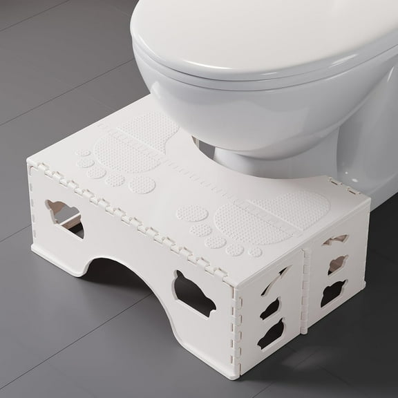 Superior Hub Foldable Squatting Potty for Travel, 7 Inch Toilet Stool Squat Adult, Lightweight Portable Poop Stool for Adults, Bathroom Stools with Anti-Slip Feet, White, Easy to Storage