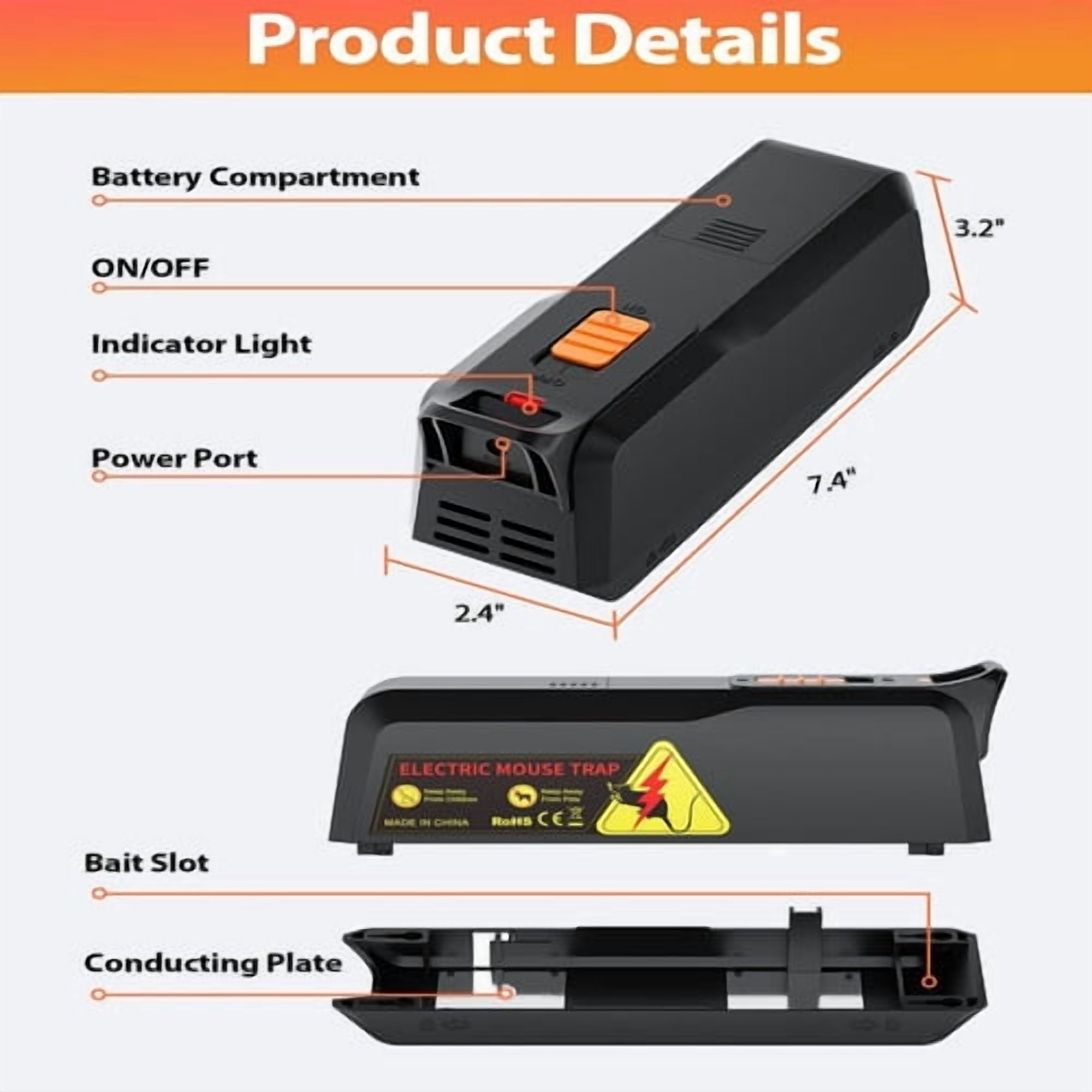 PATIOEASY Pro Electric Mouse Trap Zapper,Rat Trap Indoor with Powerful Voltage, Safe and Effective Big Rats Control for Garage,Basement,Indoor/Outdoor Use