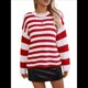 thumbnail image 2 of Suéter de Rayas para Mujer, Jersey de Cuello Redondo, Tejido de Punto Acanalado de Larga, Moderno, Informal, Suave. Rojo L, 2 of 10