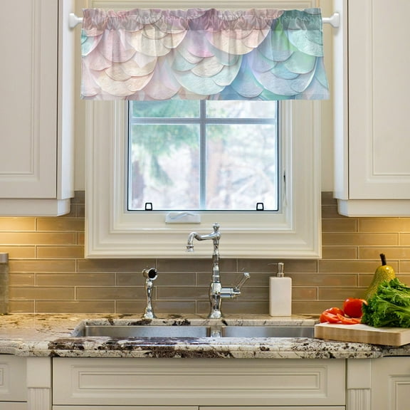 Flower Scales Curtain Valances Farmhouse Design Window Treatment Decor Blackout Rod Pocket for Windows Living Room Kitchen 54" x 18"