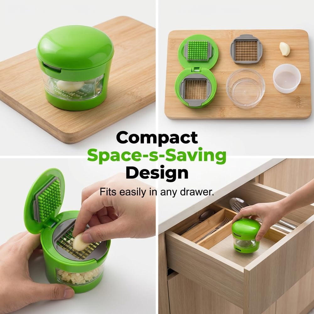 Stainless Steel Garlic Press with Storage Container, 2026 Upgrade Garlic, with Storage Box Odor-Free Easy Wash, for Sliced Garlic & Minced Garlic, Easy to Use Kitchen Gadgets