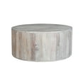 thumbnail image 2 of 36 Inch Coffee Table- Handcrafted Drum Shape- Washed White Mango Wood, 2 of 5