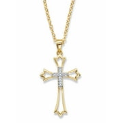 PalmBeach Jewelry Round Diamond Cross Pendant Necklace 1/10 TCW Gold-Plated 18"-20"