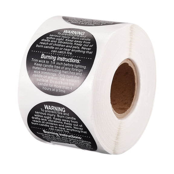 Uxcell 1.5 Inch Candle Warning Labels Stickers Black 500 Pieces, 1 Roll