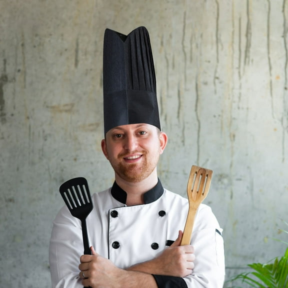 TEHAUX 20Pcs Tall Black Chef Hats Simple Design for Men and Women Kitchen Cooking Workwear