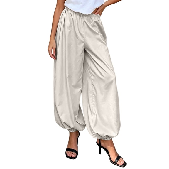 Balloon Pants for Women Baggy Wide Leg Harem Pants, Elastic High Waist Lightweight Parachute Joggers With Side Pockets Casual Loose Tapered Ankle Pants Daily Vacation Wear