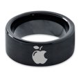thumbnail image 2 of Tungsten Sweet Apple Bitten Band Ring 9mm Men Women Comfort Fit Black Flat Cut Brushed Polished, 2 of 4