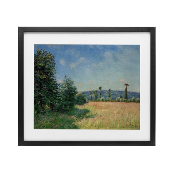 Sahurs Meadows in Morning Sun Black Framed Print Under Glass, design by Alfred Sisley