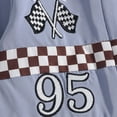 thumbnail image 5 of Xyant Baby Boy Girl Race Car Outfit Number Checkered Mandarin Collar Long Sleeve Zipper Romper One Piece Jumpsuit Fall Winter Clothes (Blue,3-6 Months), 5 of 6