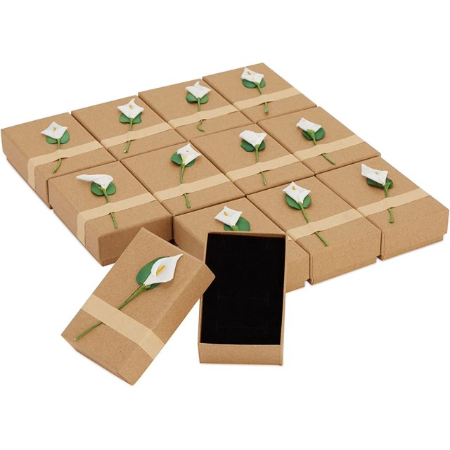 Cajas de papel Kraft Fleur de Lis con tapas para joyas, regalos de fiesta (3,5 x 2 pulgadas, paquete de 12) Rojo Verde