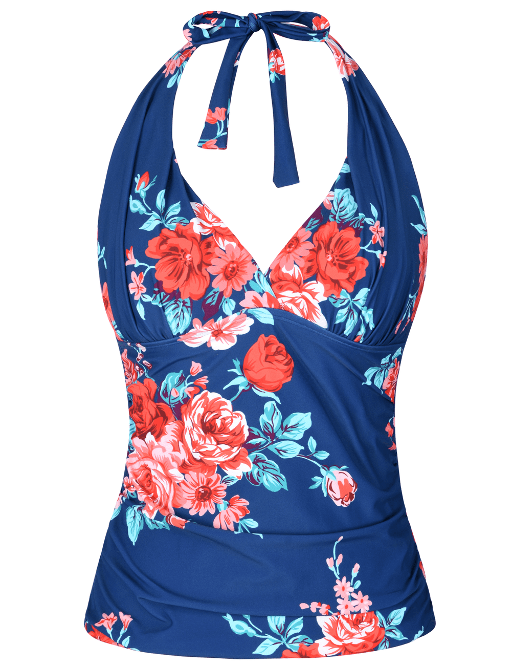 Hilor Womens Swimsuit Tops V Neck Halter Swim Tops Tummy Control Tankini Top