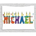 thumbnail image 1 of Michael Tapestry, Festive Gathering Theme Colorful Birthday Cake Design Joyous Composition of Letters, Wall Hanging for Bedroom Living Room Dorm Decor, 60W X 40L Inches, Multicolor, by Ambesonne, 1 of 2