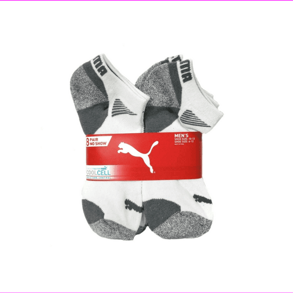 Puma Men's (Size 6-12) Dry Cell Moisture Wicking 8 Pair No Show White Socks