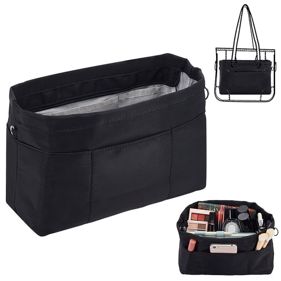 1pc Purse Organizer Insert Nylon Storage bag with Iron Zipper Black 38x20x1.5cm Nylon