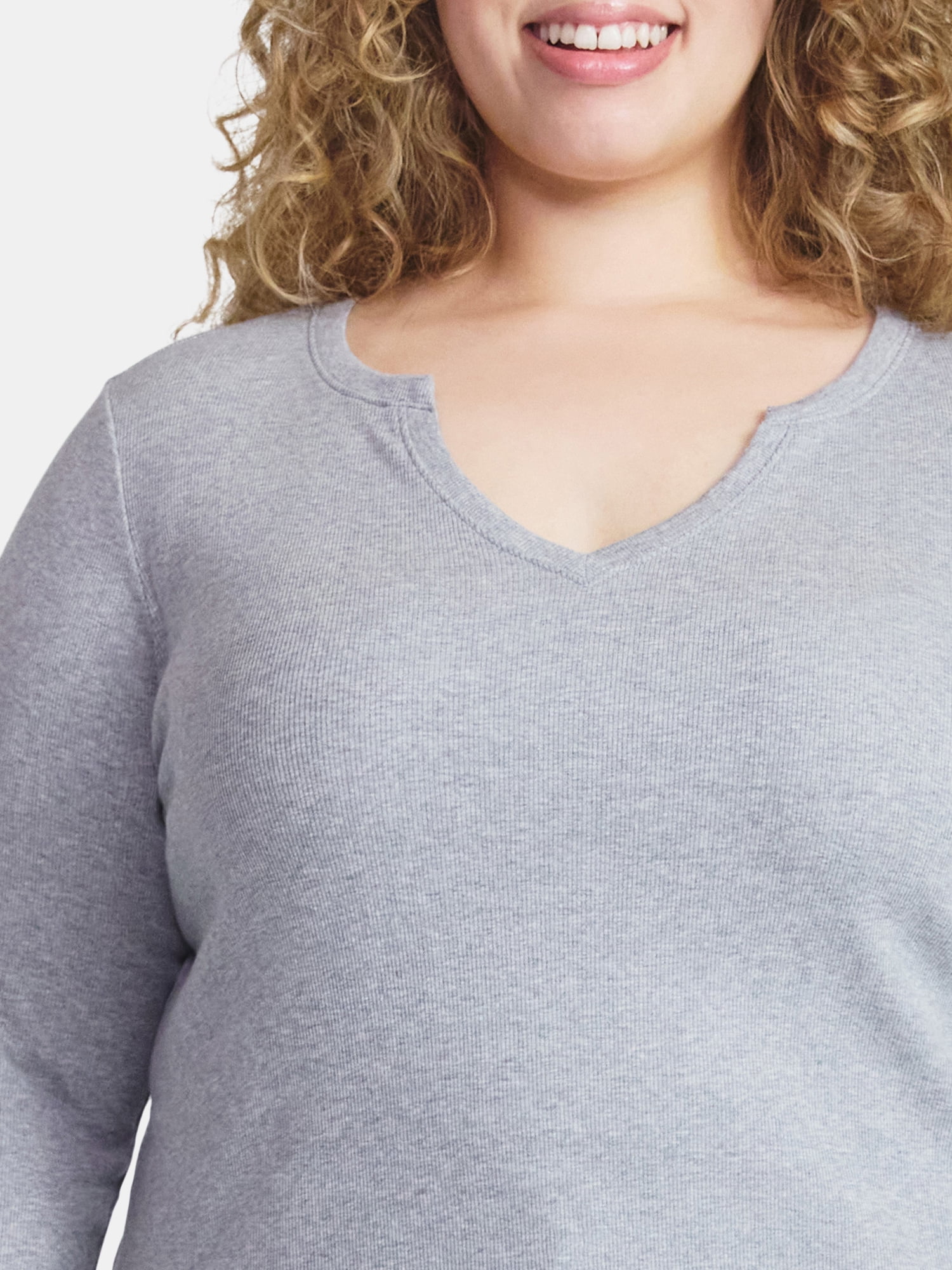Terra & Sky Women's Plus Long Sleeve Notch Neck Top