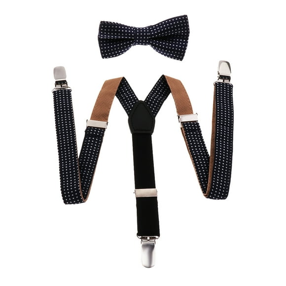 Kid Suspenders & Bow- Elastic Suspenders + Tie For Wedding, Formal Events Navy