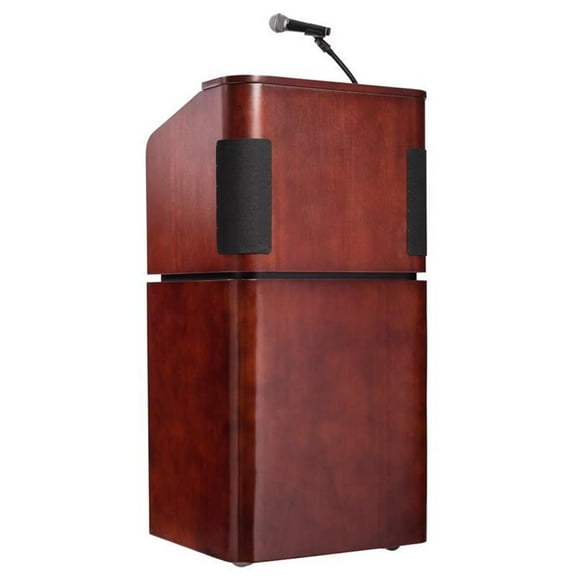Pemberly Row Wood Lectern and Rechargeable Battery in Mahogany/Walnut