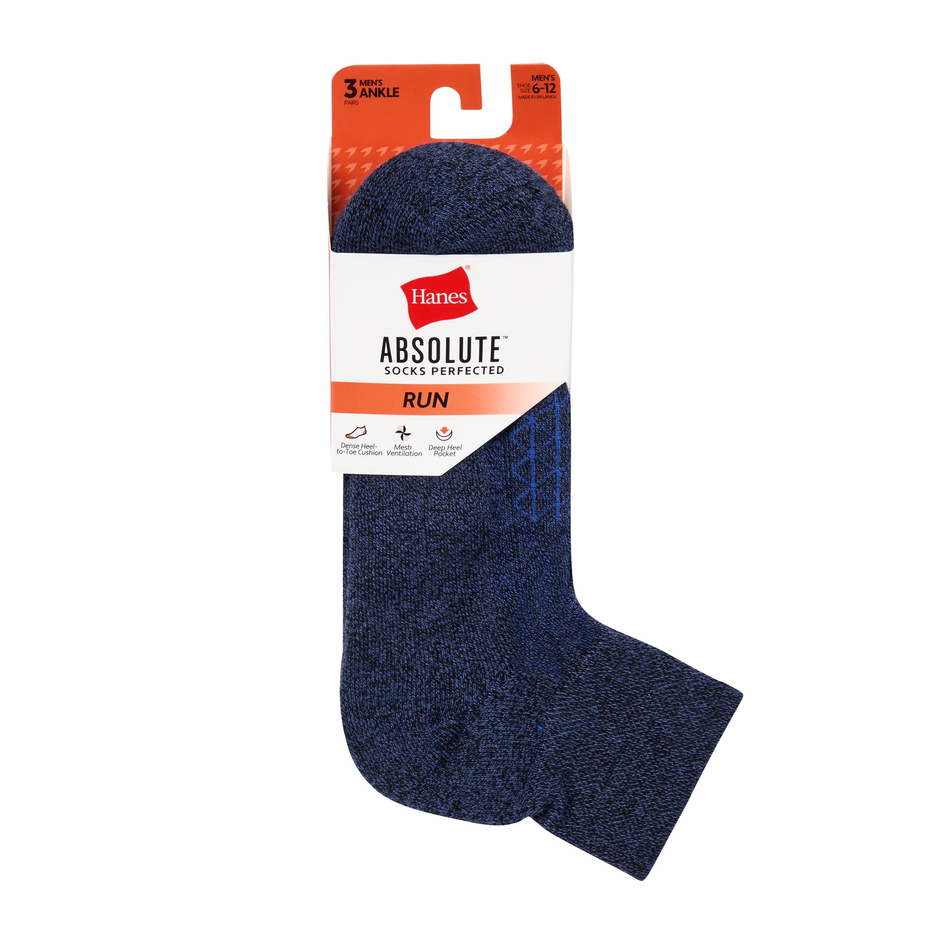 Hanes Mens Ankle Socks, Cushioned, Absolute Comfort, 3-Pack, Size 6-12, White