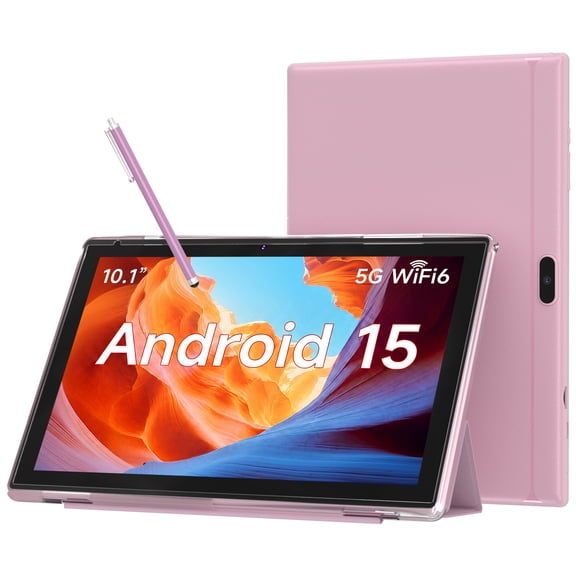 10.1 Inch Android 15 Tablet, 8GB RAM 32GB Storage, HD IPS Display, 5G WiFi 6 ,6000mAh Battery, Dual Camera for Video Call, Tab with Case & Stylus Pen for Work/Study tablet with case
