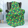 thumbnail image 4 of Fruit Soft Flannel Fleece Throw Blanket, Summer Time Layout of Watermelon Bananas Peach Pears Strawberries and Lemons, Cozy Plush for Indoor and Outdoor Use, 50" x 70", Shamrock Green, by Ambesonne, 4 of 5