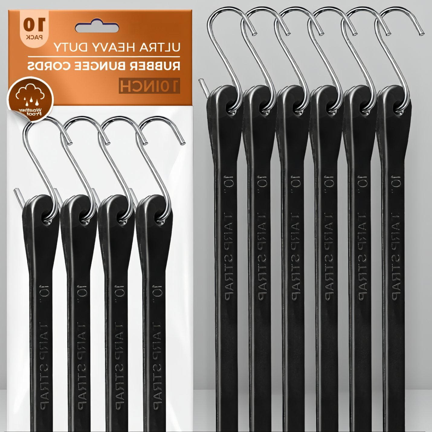 10 Pack 10 Inch Bungee Cords with Metal S-Hooks EPDM Rubber Straps for Bikes Cargo Wires and Pipe Organization Black