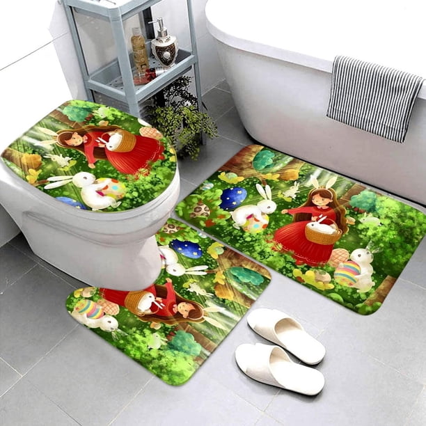 Fiudx Juego de Alfombrillas de Baño Superabsorbentes, Tres Alfombrillas Acogedoras, Tres Alfombrillas Antideslizantes En Forma de U, Tecnología de Secado Rápido, Diseño Multicolor, Entrada de Baño, D