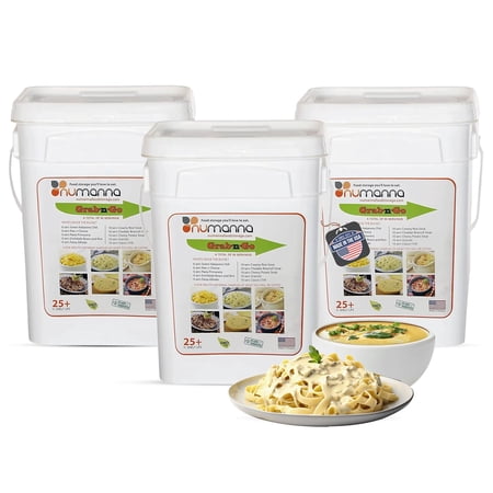 Numanna Grab-n-Go Bucket – Pack of 3 (240 Servings) Freeze-Dried Meals | Emergency Survival Food Kit | 25+ Year Shelf Life | Ready-to-Eat Breakfast & Dinner | Non-Perishable | Made in USA