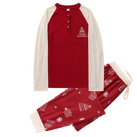 

NEGJ Christmas Plaid Printed Loungewear Christmas Family Matching Pajamas Long Sleeve Home Sleepwear