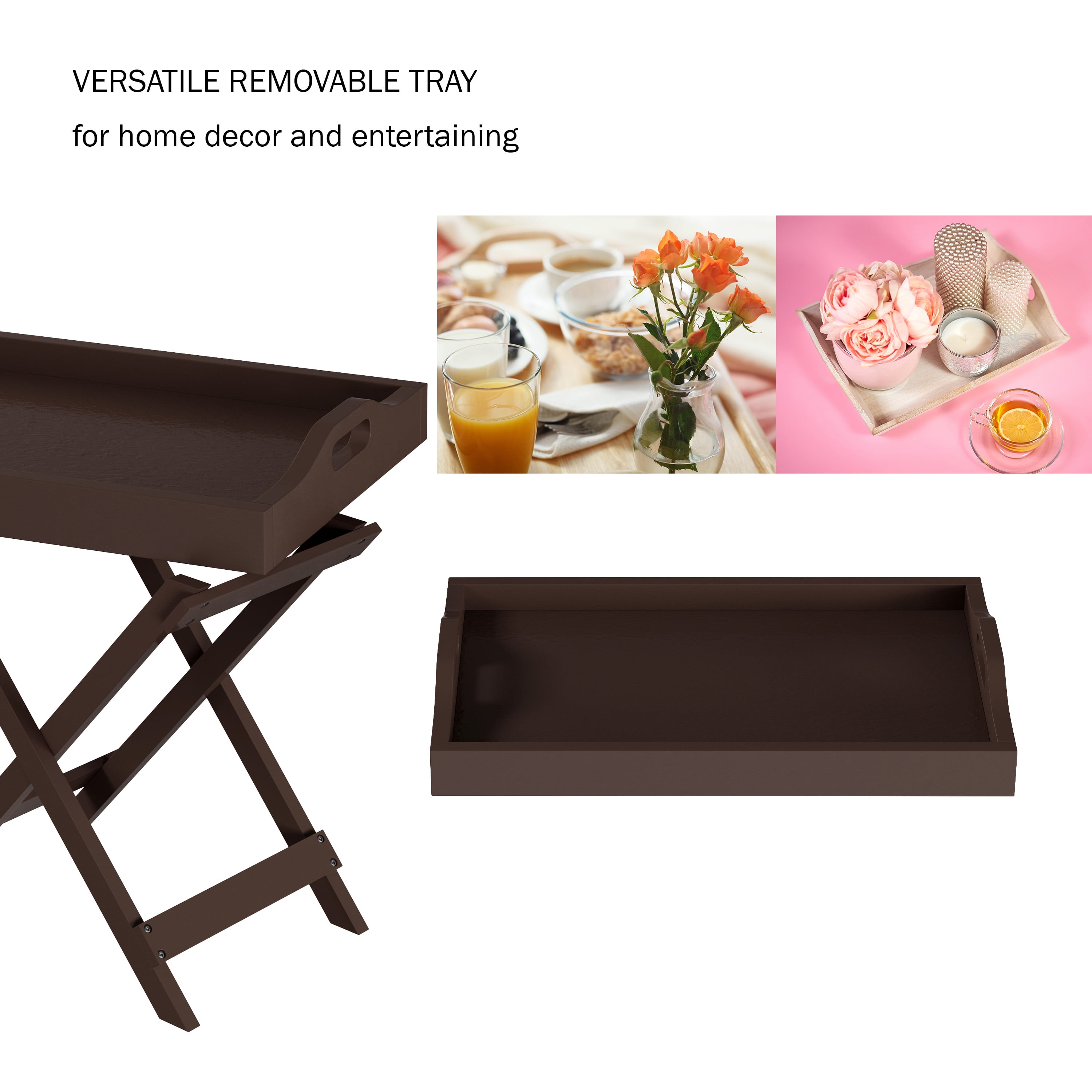 Lavish Home Folding TV Tray Table - Contemporary Side Table with Removable Tray Top (Brown)