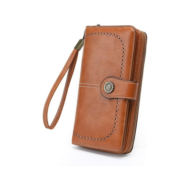 KAWELL Women's Wallet RFID Blocking Large Capacity Wristlet Leather Wallet Purse