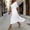 thumbnail image 6 of Women's Short Sleeve Dresses with Pockets Plus Size Multi-Color Satin Zipper V-Neck Dress, 6 of 9