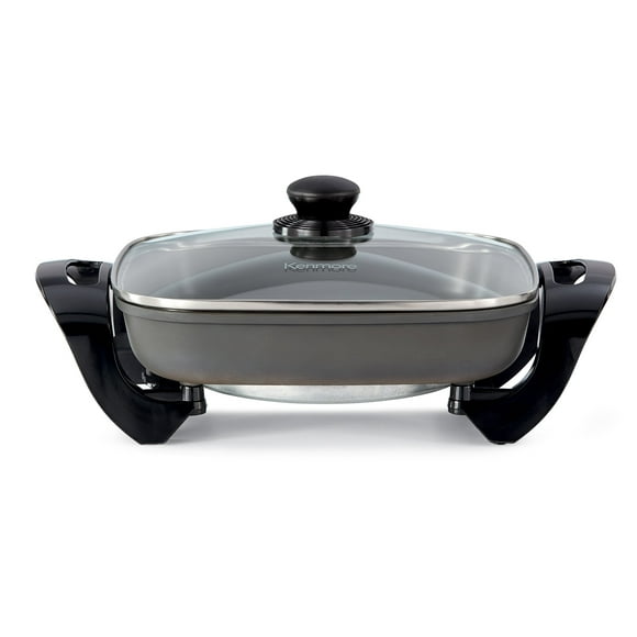 Kenmore Non-Stick Electric Skillet, Tempered Glass Lid- Black and Grey