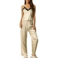 thumbnail image 2 of INSPIRE CHIC Women's Satin Lounge Lace Trim Cami Tops with Pants Sleepwear Pajamas Sets L Light khaki, 2 of 6