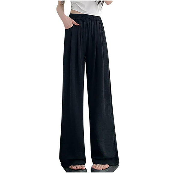 Fsahion Plus Size Casual Sweatpants for Womens High Waisted Wide Leg Pants Solid Color Straight Tube Loose Casual Pants Long Pants Up to 65% off!
