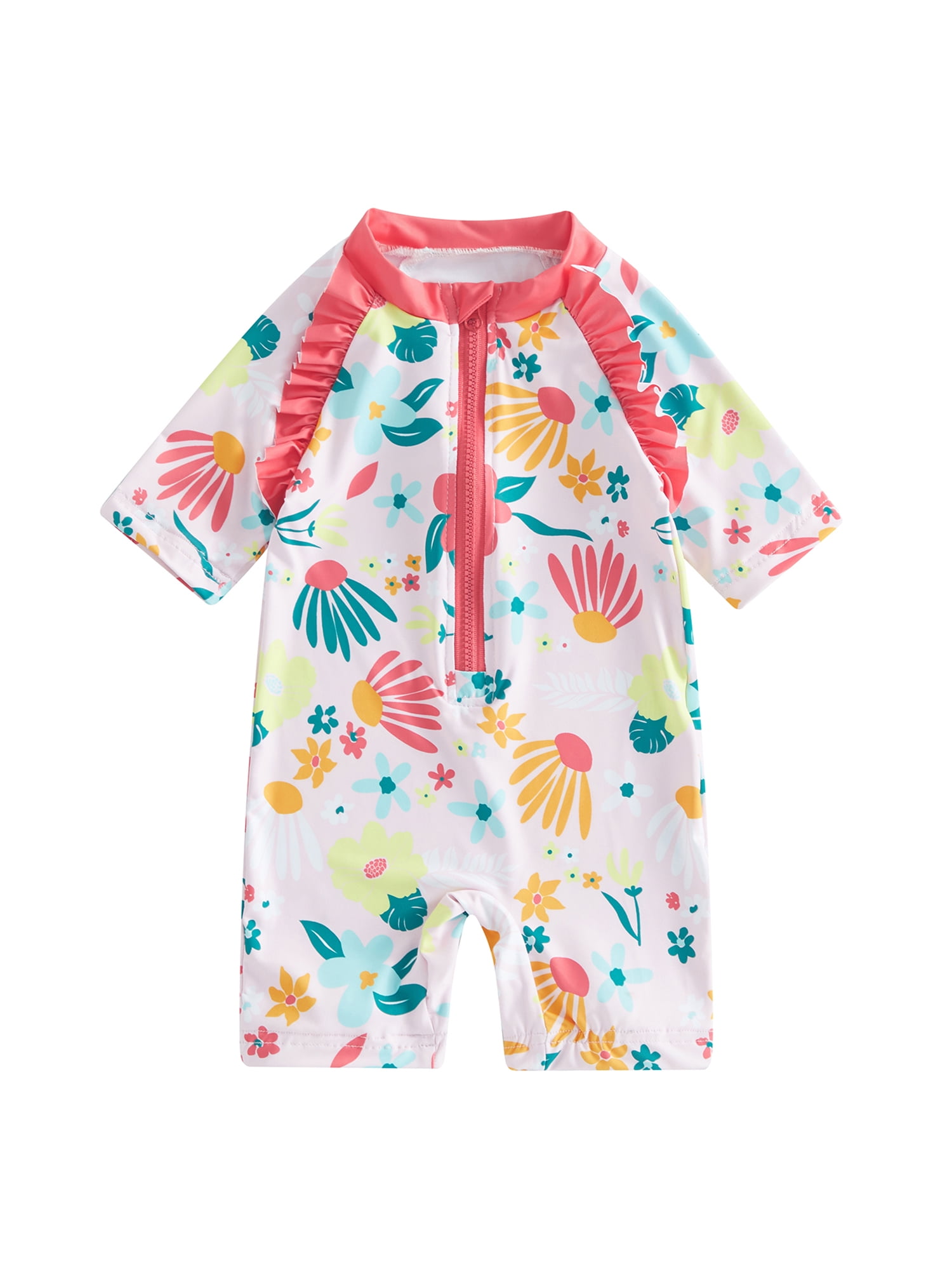 ELF Toddler Girls Summer Rash Guard Swimsuit,Short Sleeve Floral Print ...
