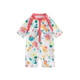 thumbnail image 1 of Fortune Toddler Girls Rash Guard Swimsuit Short Sleeve Floral Print Ruffle Bathing Suit, 1 of 7