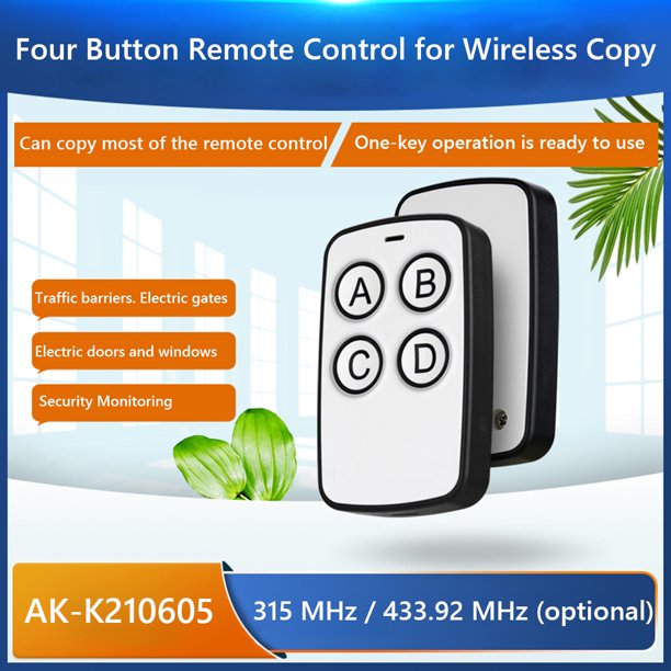 AK-K210605 433MHz 4 Botones Control remoto de copia de aprendizaje (Blanco Negro)