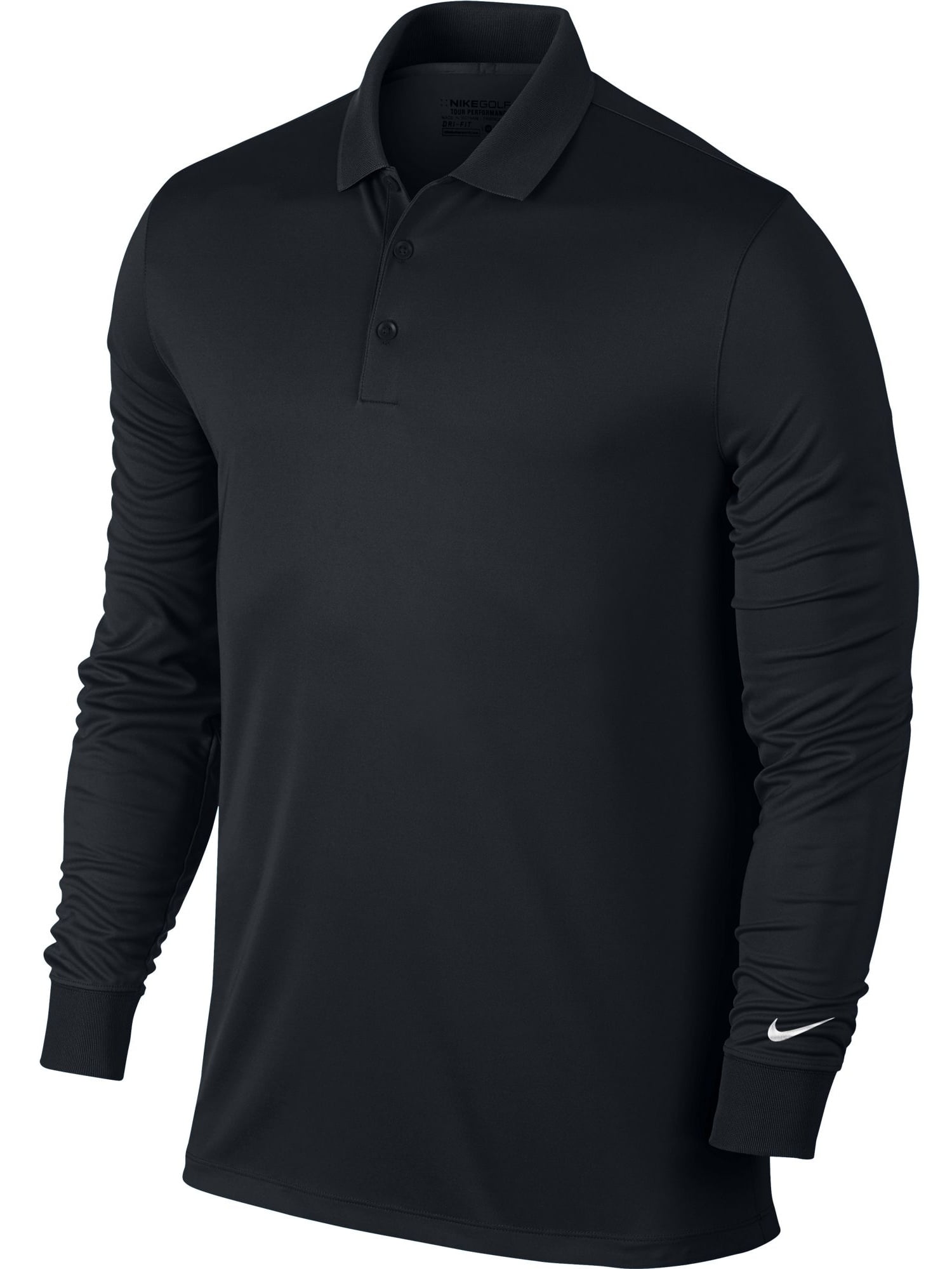 NEW Nike Victory Solid Long Sleeve Dri-Fit Polo Black/White Large Shirt ...