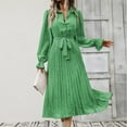 thumbnail image 4 of IROINNID Deals Semi Formal Dress for Women Long Sleeve A-Line Dress V-neck Bandage High Waist Shirt Dress,Green, 4 of 7