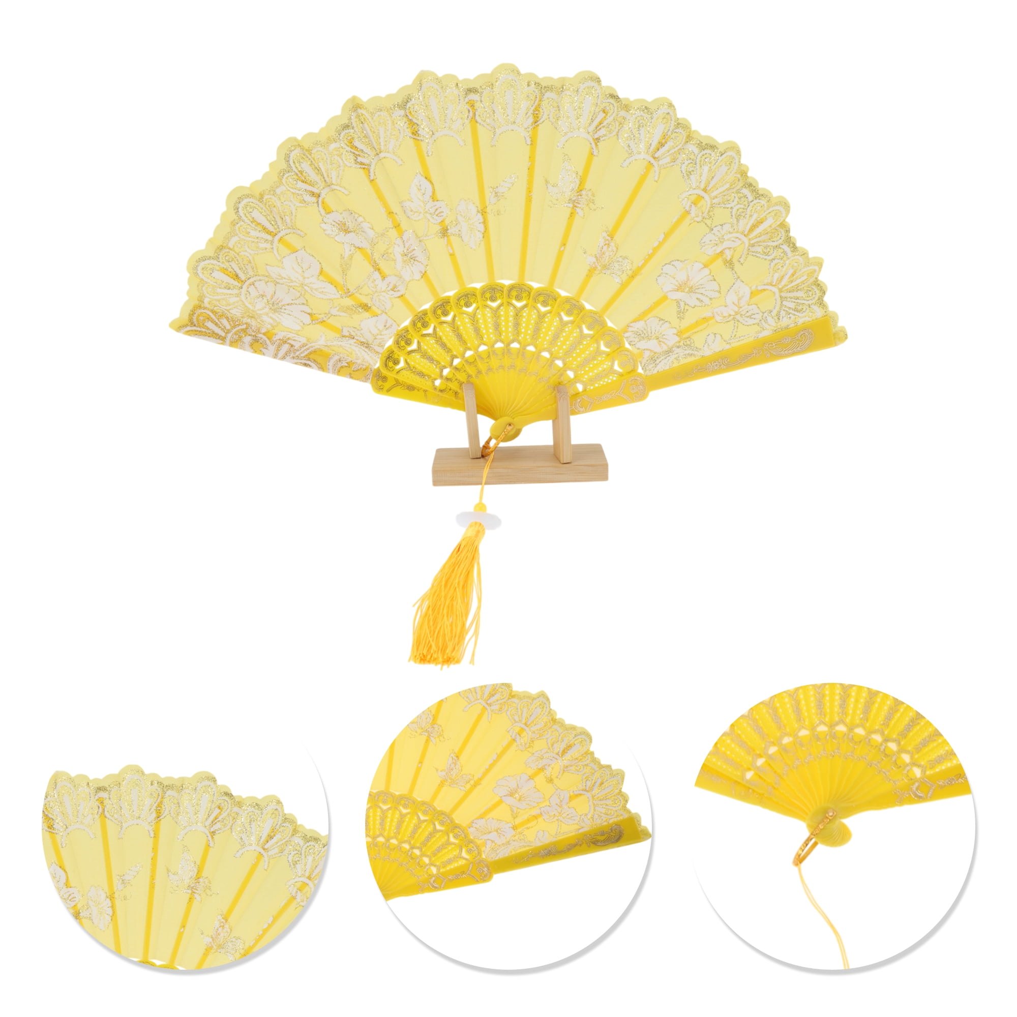 Unique Bargains Tassel Folding Fan 1 Pc for Weddings Parties Yellow